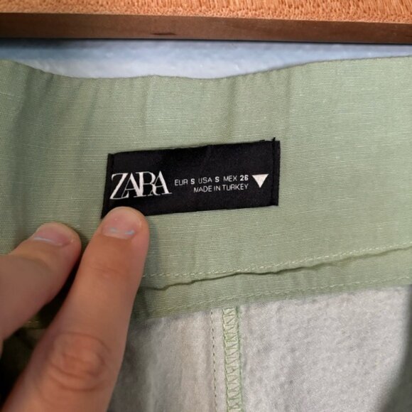 Zara Womens Light Green Linen Blend High Waist Pleated Shorts Retro Inspired - Picture 2 of 12